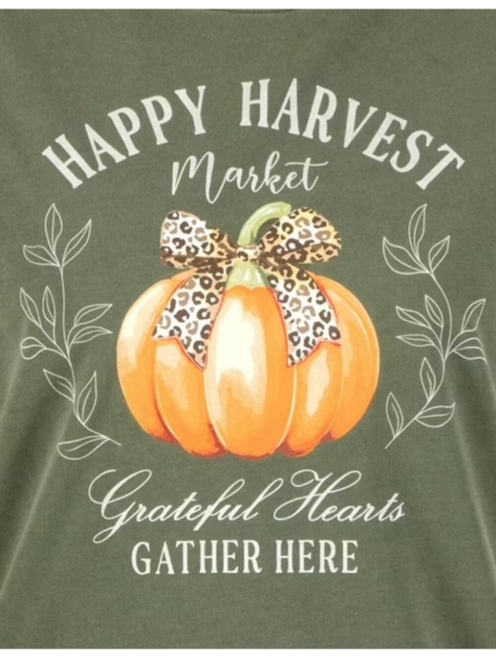 State of Mine Women's Happy Harvest Short Sleeve Crewneck Graphic T-Shirt Olive - Picture 3 of 7